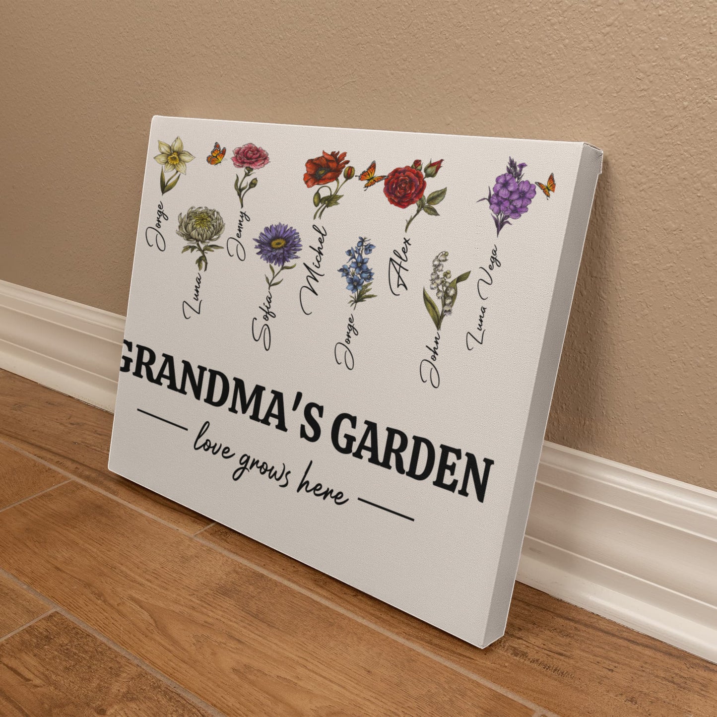 Grandma‘s/MOM Garden Love Grows Here Birth Month Flower Gift For Grandma/Mom Personalized Canvas Print