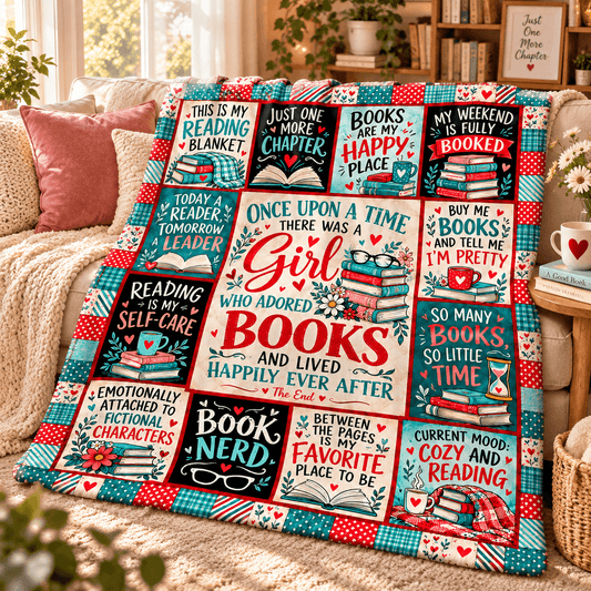 Book Lover Blanket for Women & Daughters – Once Upon a Time Reading Cozy Plush Fleece Blanket – Size 50" x 60"
