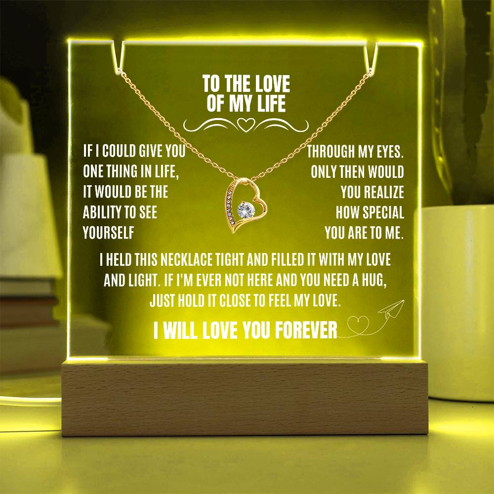 Eternal Love and Light: Acrylic Plaque with Forever Love Necklace