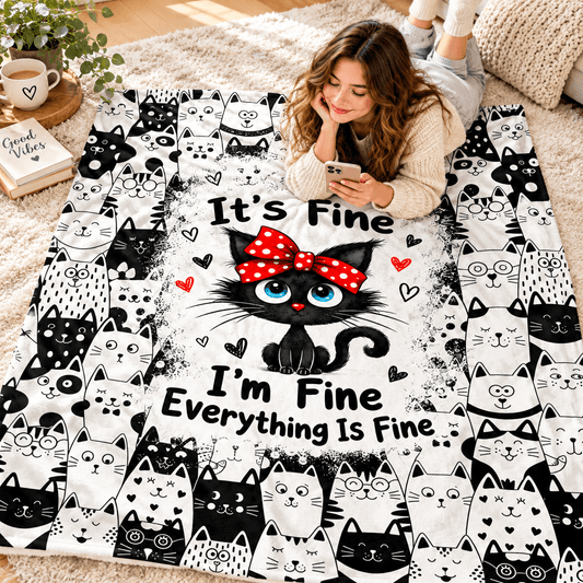 It’s Fine I’m Fine Everything Is Fine Cat Blanket – Funny Cat Lover Blanket Gift– 50"×60"