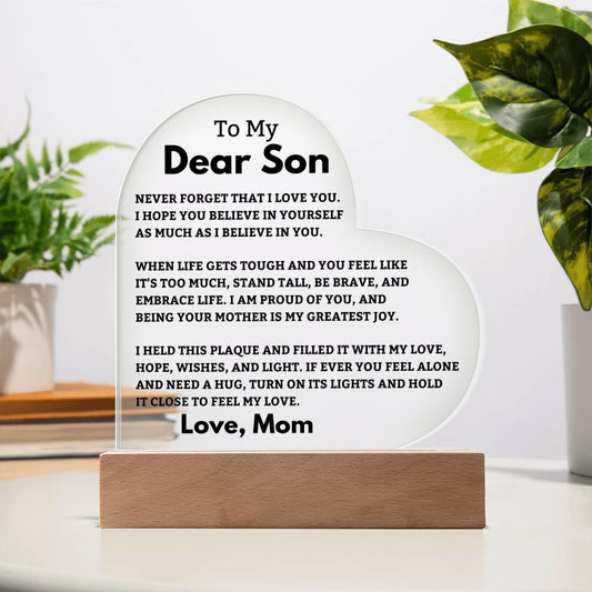 Son Gift- Believe In Yourself- LED Heart Acrylic Plaque- From Mom - Charming Family Gift