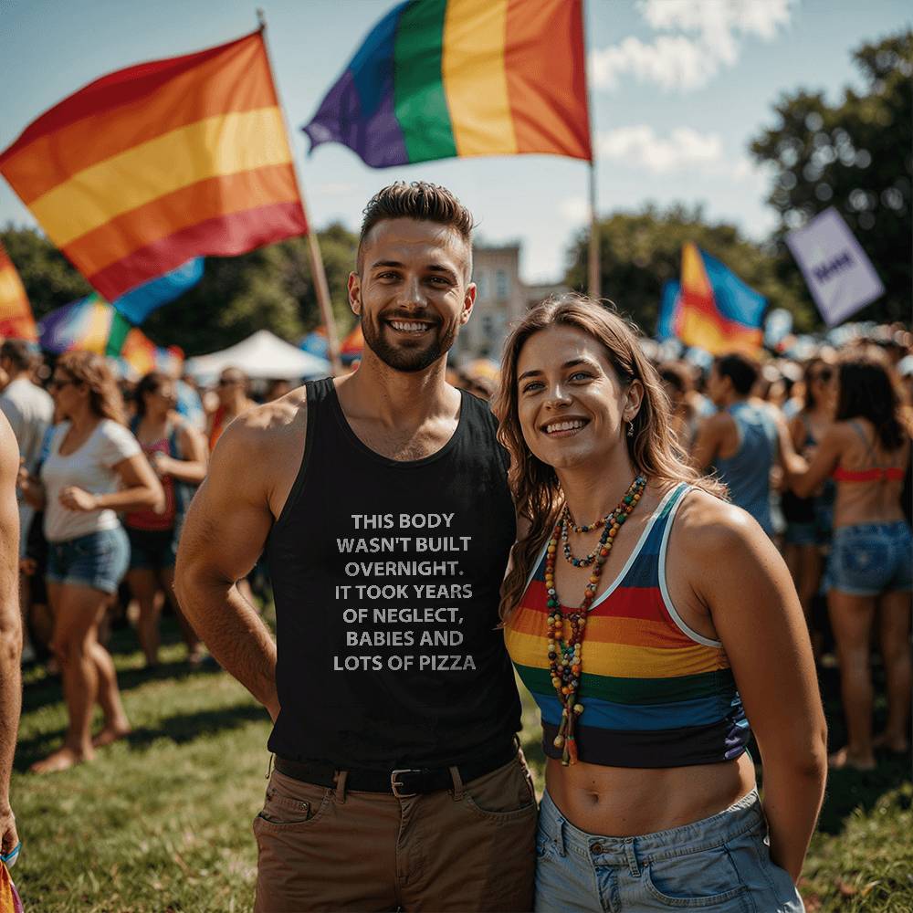 This Body Wasn't Built Overnight Tank Top – Unisex Funny Shirt for Summer, Gym, or Beach