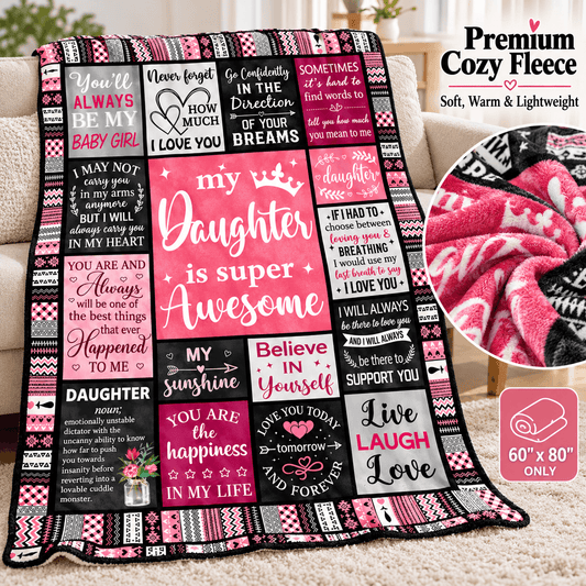 To My Daughter You'll Always Be My Baby Girl Blanket – Pink Patchwork Cozy Plush Fleece Gift from Mom or Dad