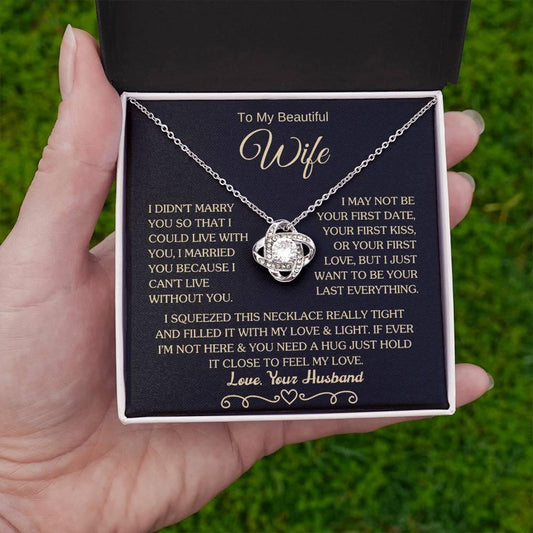 Gift for Wife "I Can't Live Without You" Gold Knot Necklace - Charming Family Gift