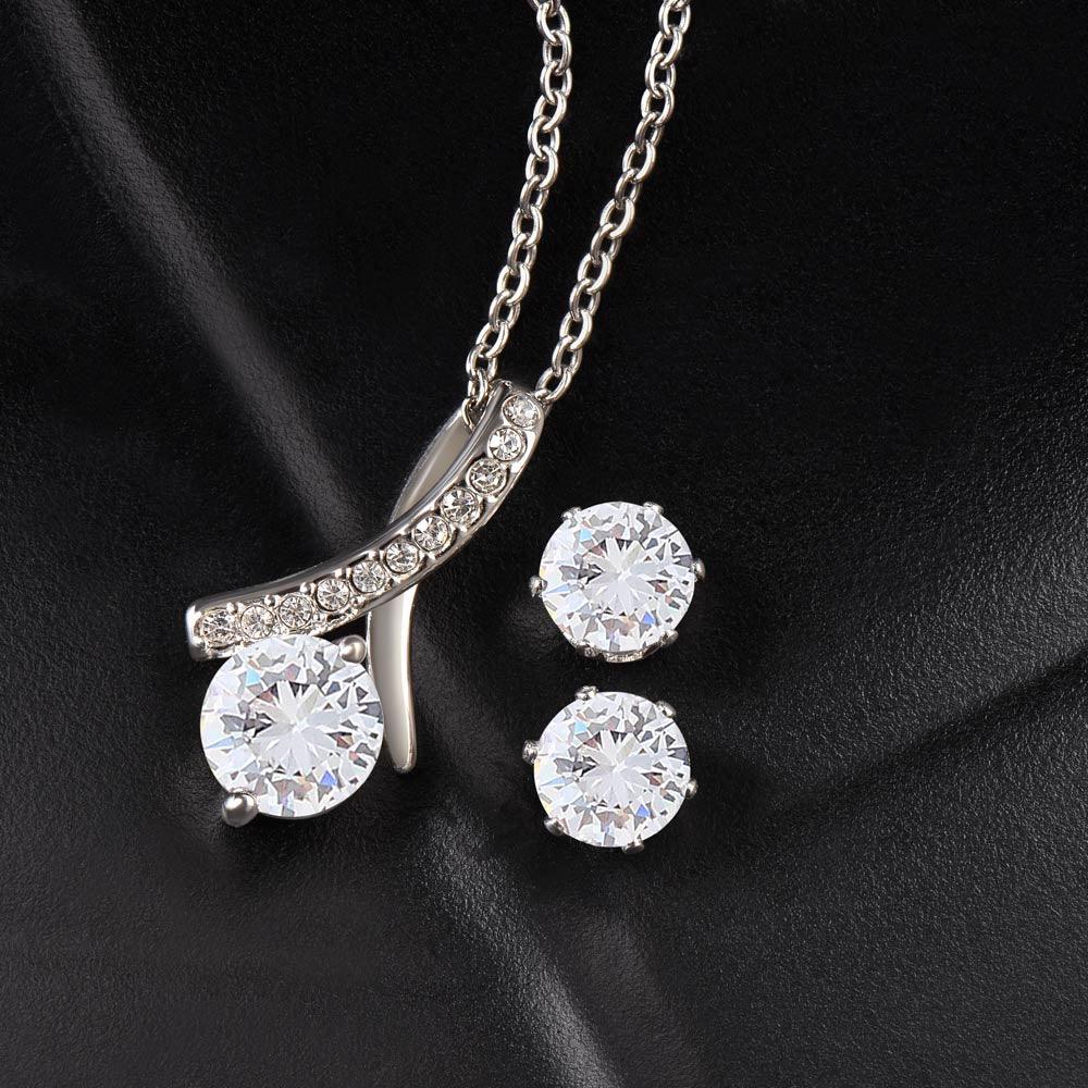 To My Soulmate - Alluring Beauty Necklace + CZ Stud Earrings Set - CHARMING FAMILY GIFT