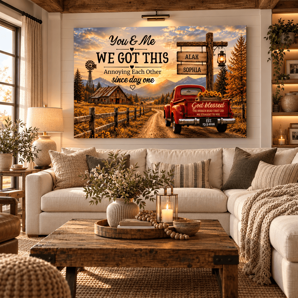 "You & Me We Got This," Custom Couple Farmhouse Truck Canvas