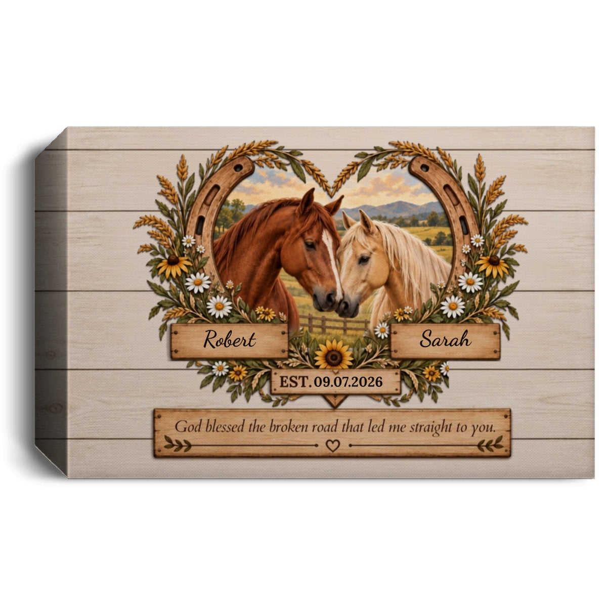 (Almost Sold Out) Personalized Horse Couple Canvas | God Blessed the Broken Road Wall Art