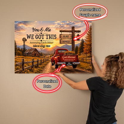 Personalized Couple Farmhouse Canvas | Custom Names & Date Rustic Truck Wall Art | Romantic Country Anniversary Gift for Couples