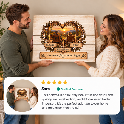 Personalized Couple Sunset Canvas | Years Down Forever to Go Wall Art | Custom Names & Date Romantic Anniversary Gift