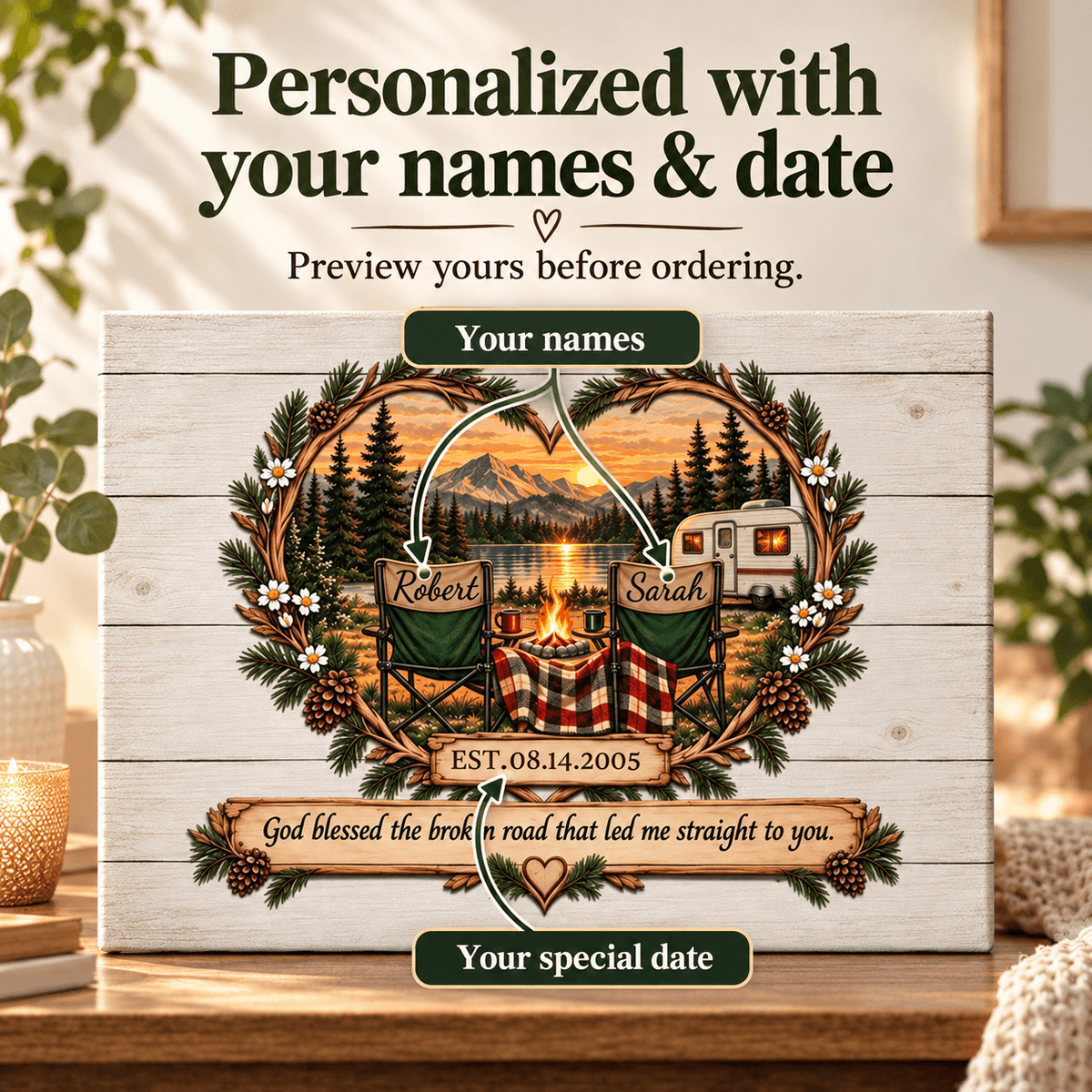 Personalized Camping Couple Canvas – A Keepsake for Every Adventure Together