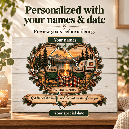Personalized Camping Couple Canvas – A Keepsake for Every Adventure Together