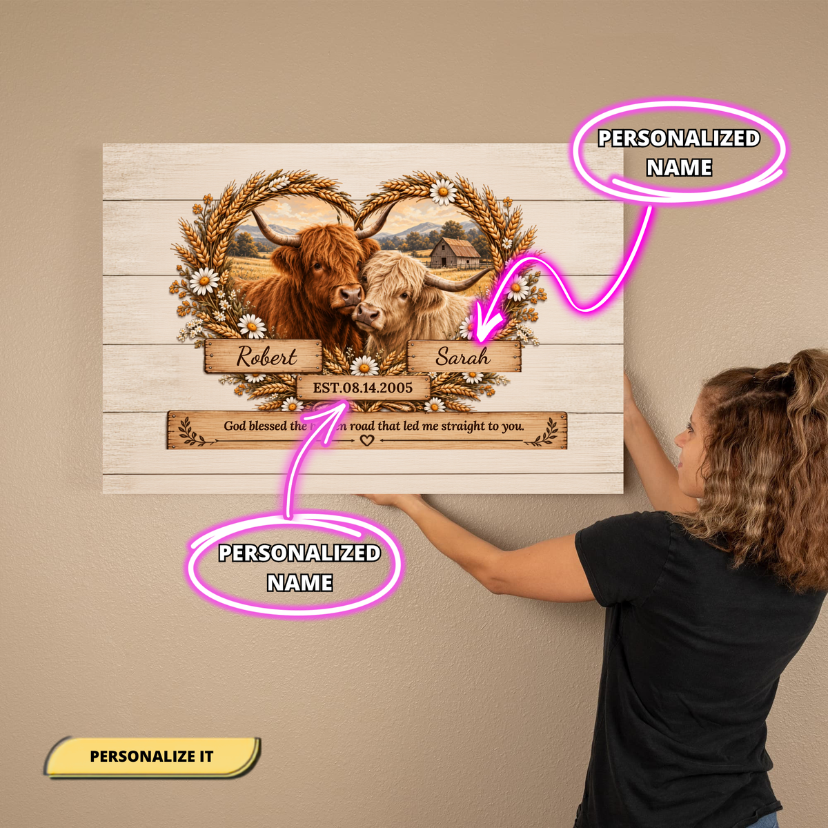 Custom Anniversary Highland Cow Wall Decor