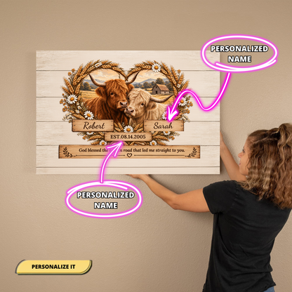 Custom Anniversary Highland Cow Wall Decor