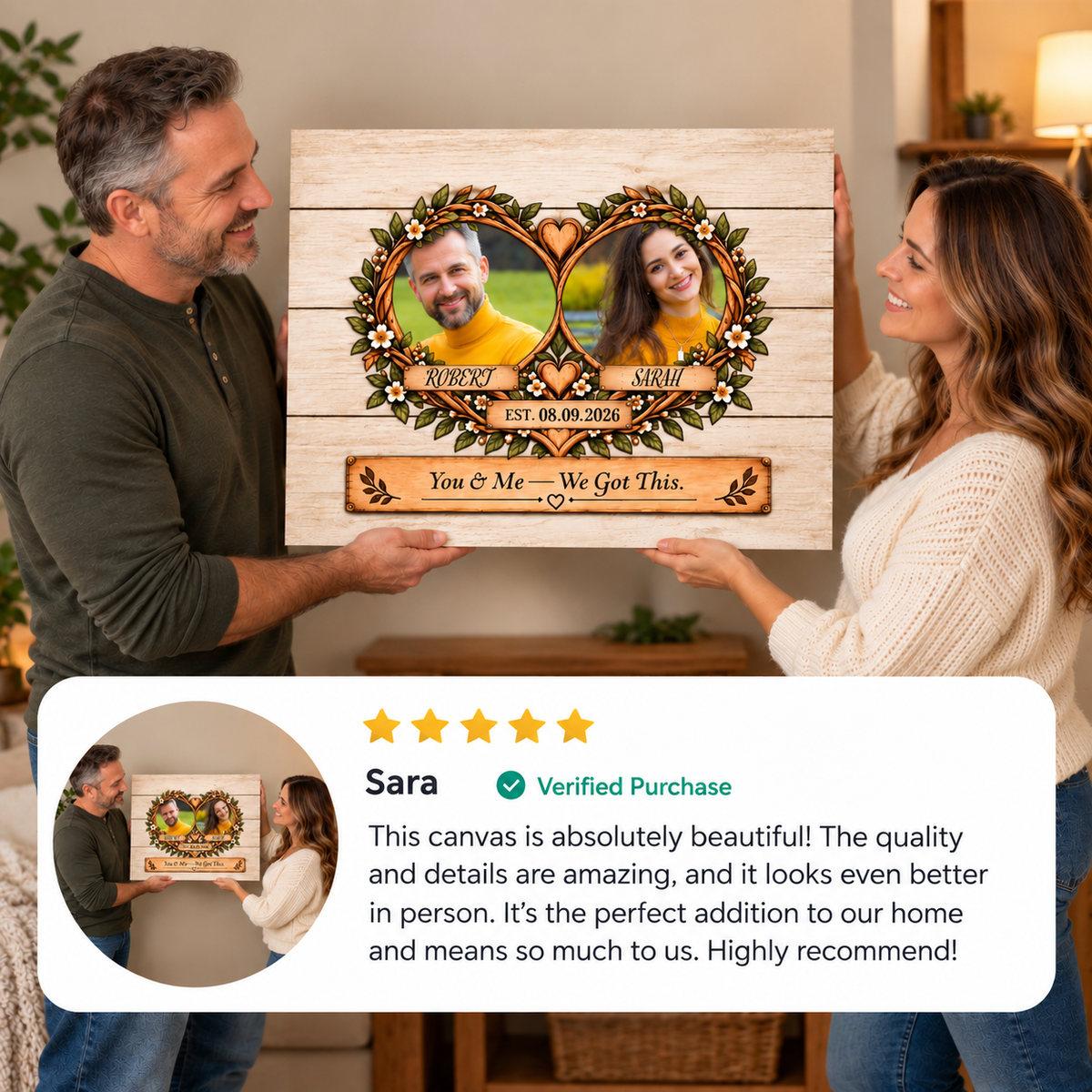 Personalized Couple Photo Canvas | You & Me We Got This Wall Art | Custom Names & Date Rustic Anniversary Gift