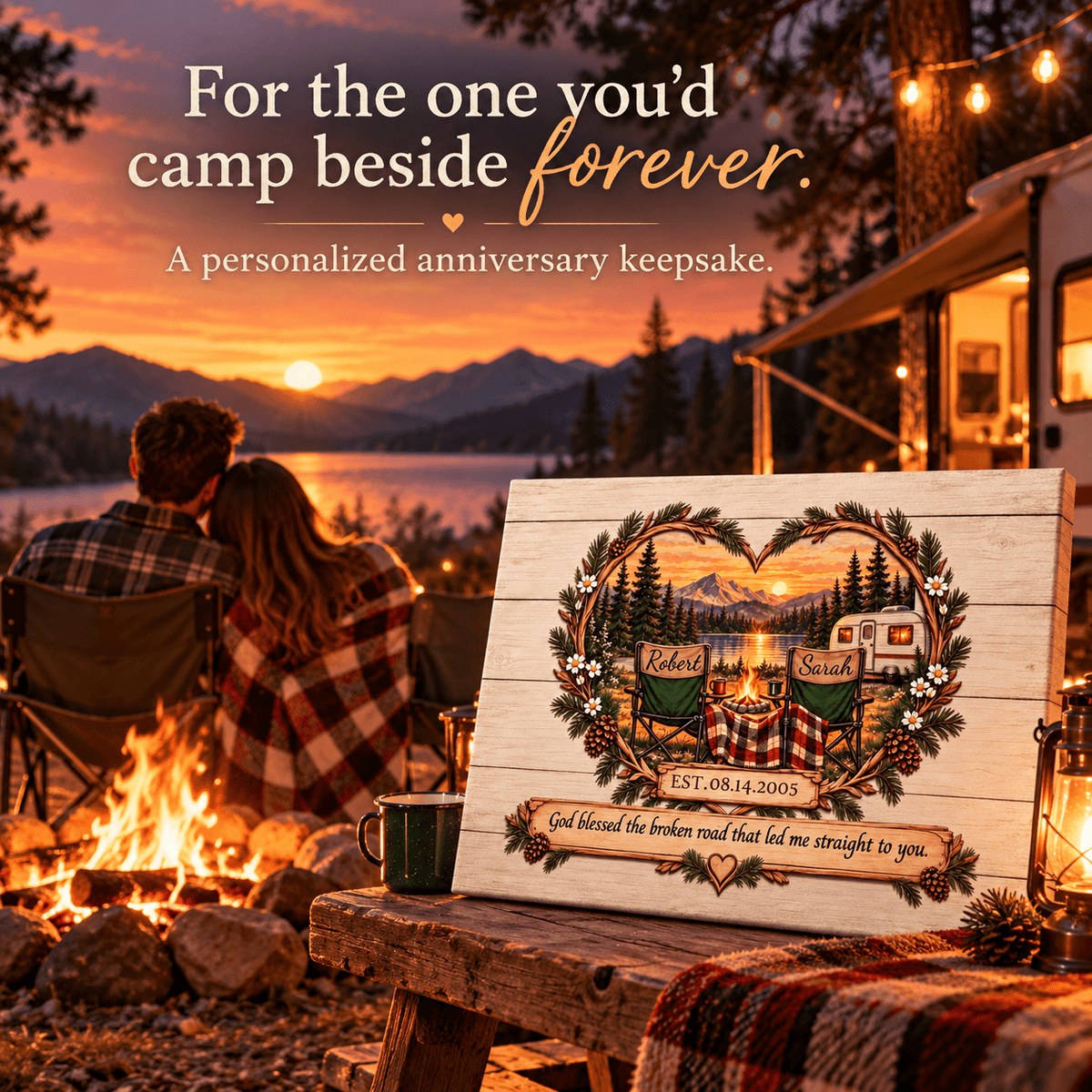 Personalized Camping Couple Canvas – A Keepsake for Every Adventure Together