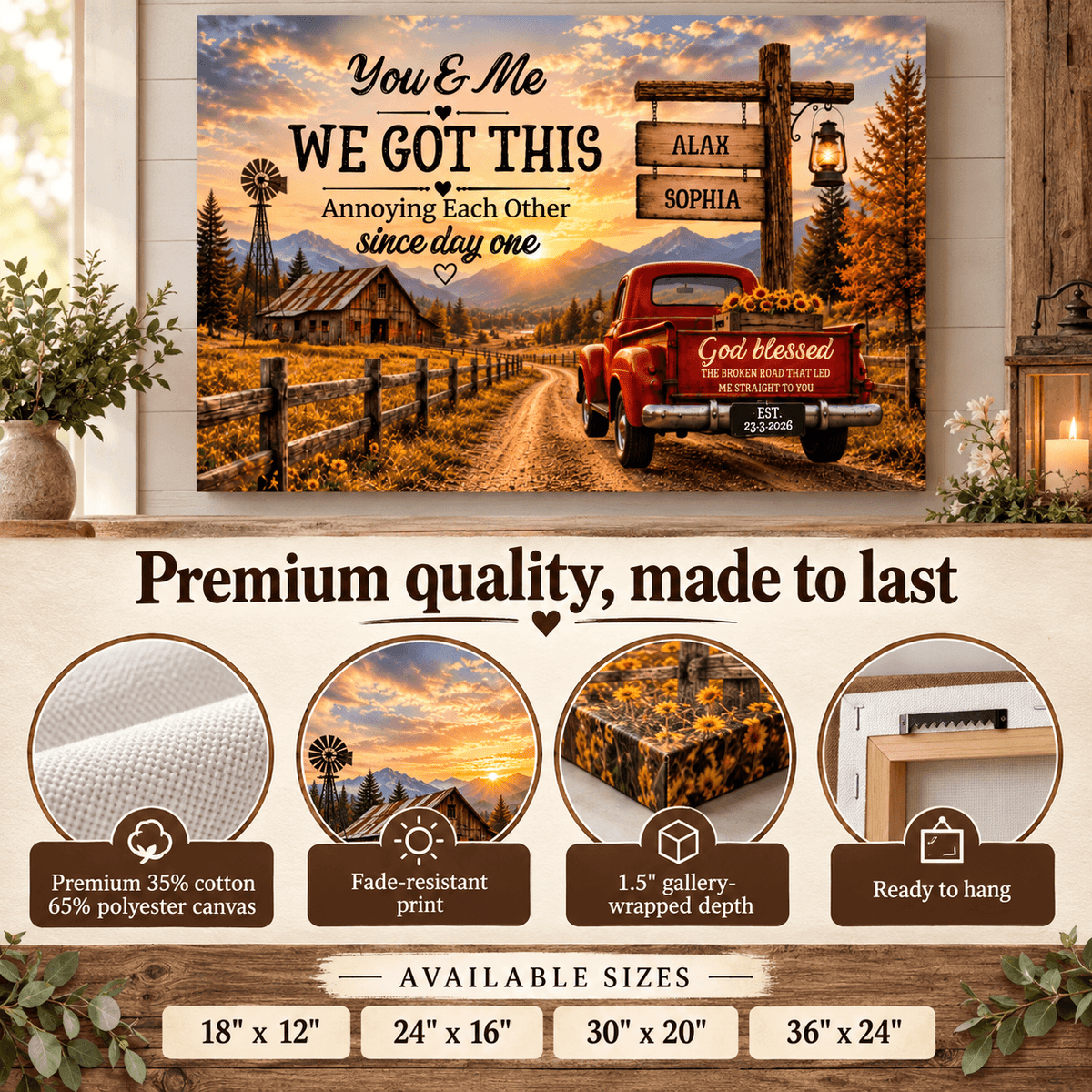 "You & Me We Got This," Custom Couple Farmhouse Truck Canvas