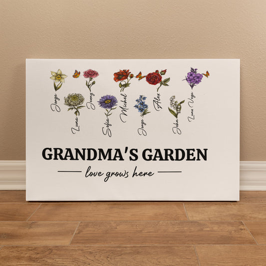 Grandma‘s/MOM Garden Love Grows Here Birth Month Flower Gift For Grandma/Mom Personalized Canvas Print