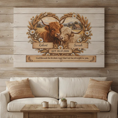 Custom Highland Cow Couple Wall Art