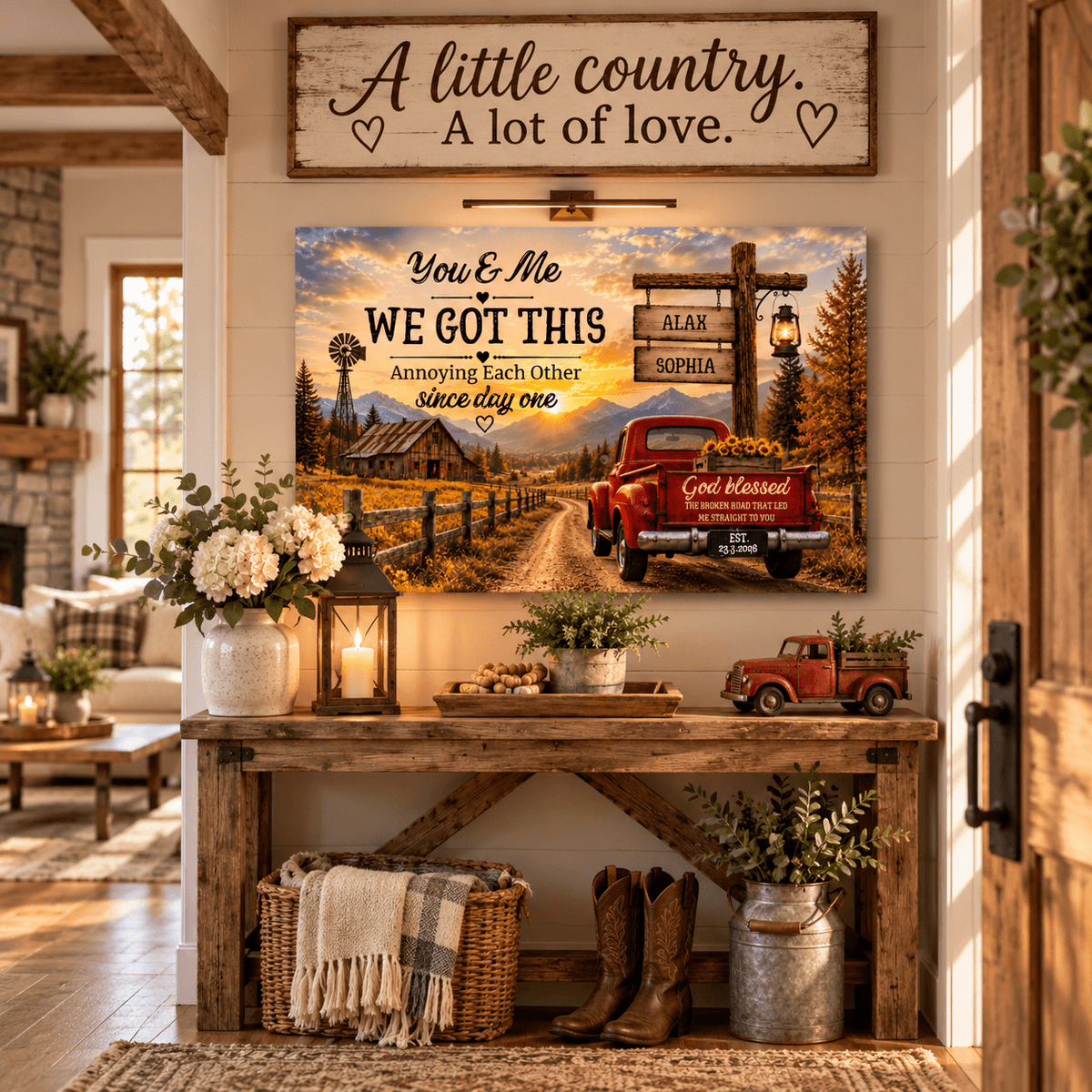 "You & Me We Got This," Custom Couple Farmhouse Truck Canvas