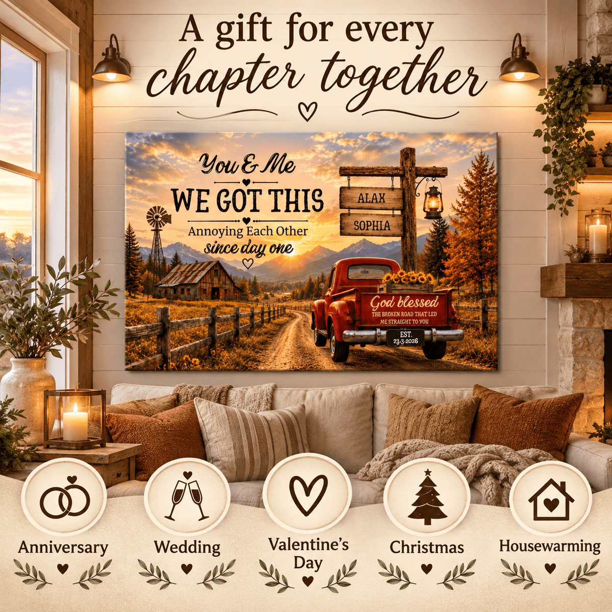 "You & Me We Got This," Custom Couple Farmhouse Truck Canvas