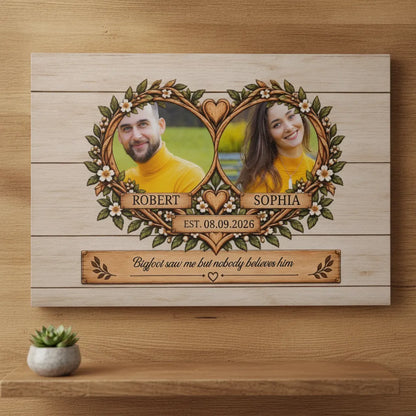 Personalized Couple Photo Canvas | Custom Couple Portrait Wall Art | Names & Date Rustic Anniversary Wedding Gift for Husband Wife