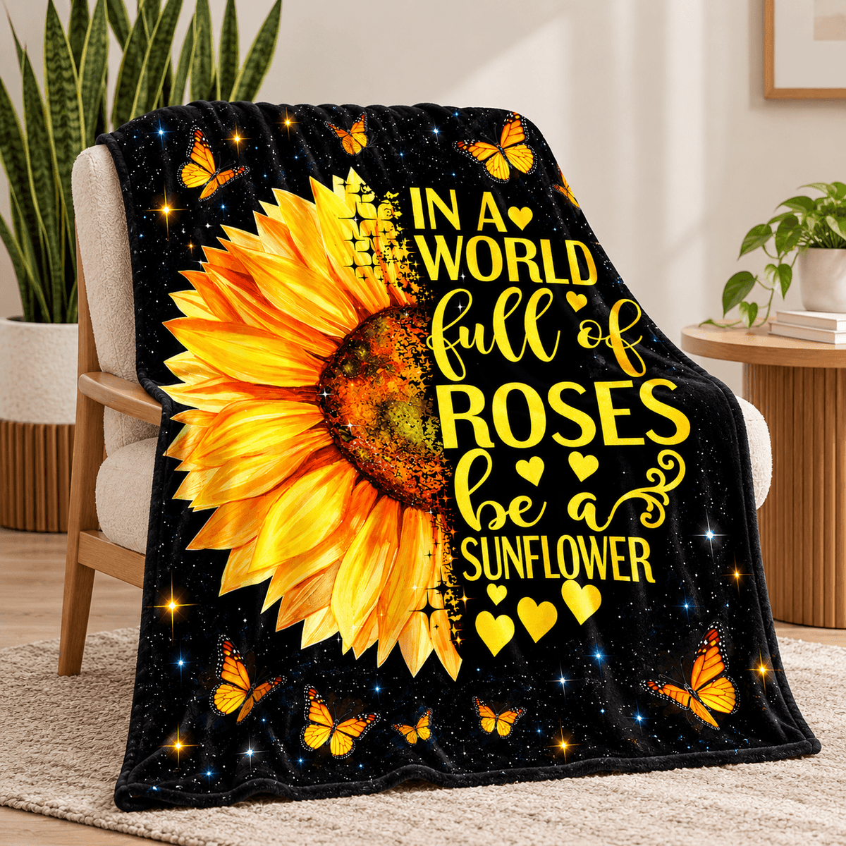 Be a Sunflower Inspirational Blanket – Sunflower & Butterfly Gift for Women and Daughters – 50"×60"