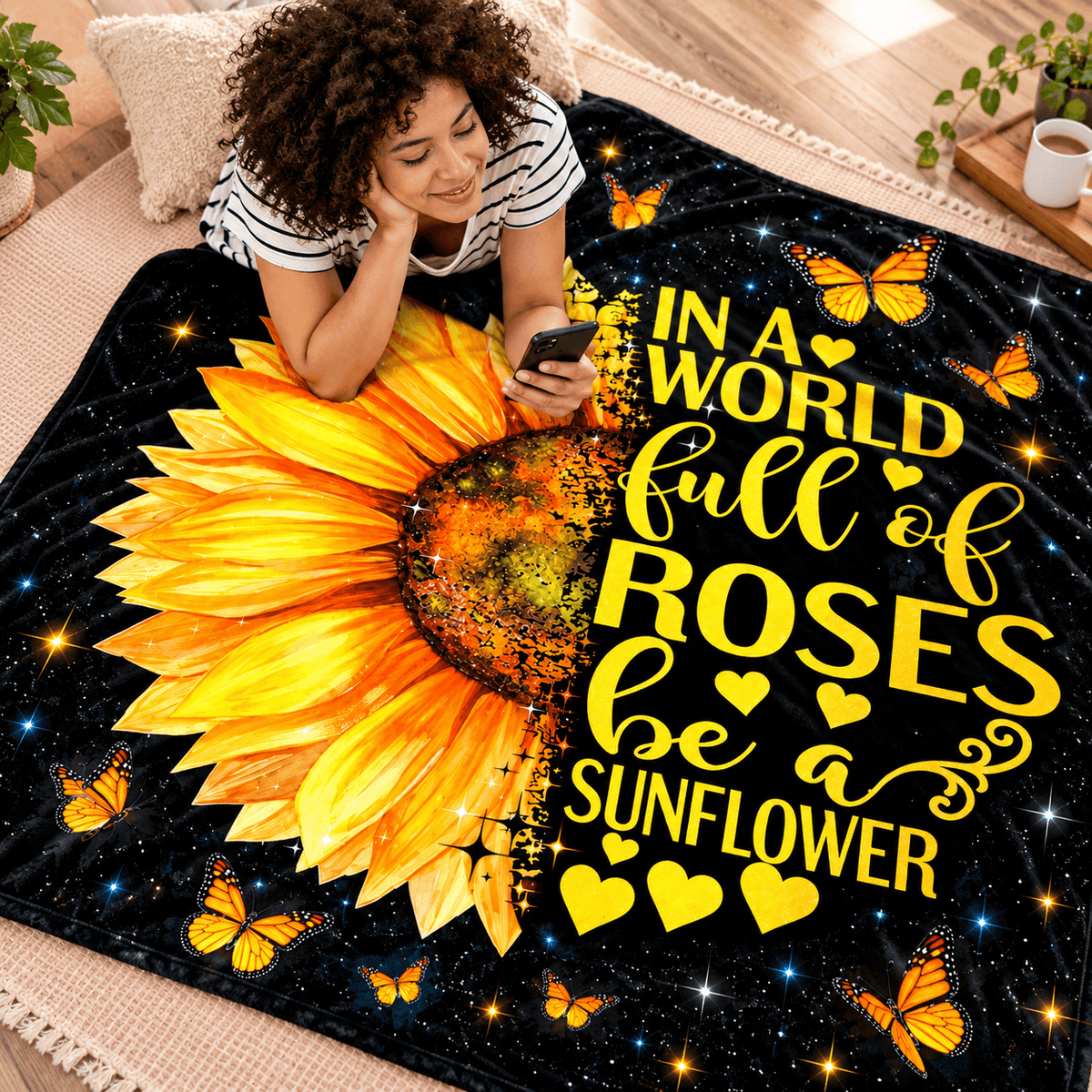 Be a Sunflower Inspirational Blanket – Sunflower & Butterfly Gift for Women and Daughters – 50"×60"