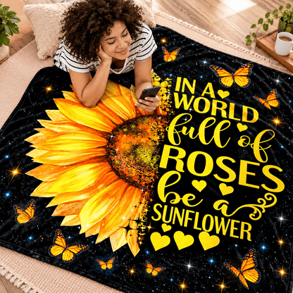 Be a Sunflower Inspirational Blanket – Sunflower & Butterfly Gift for Women and Daughters – 50"×60"