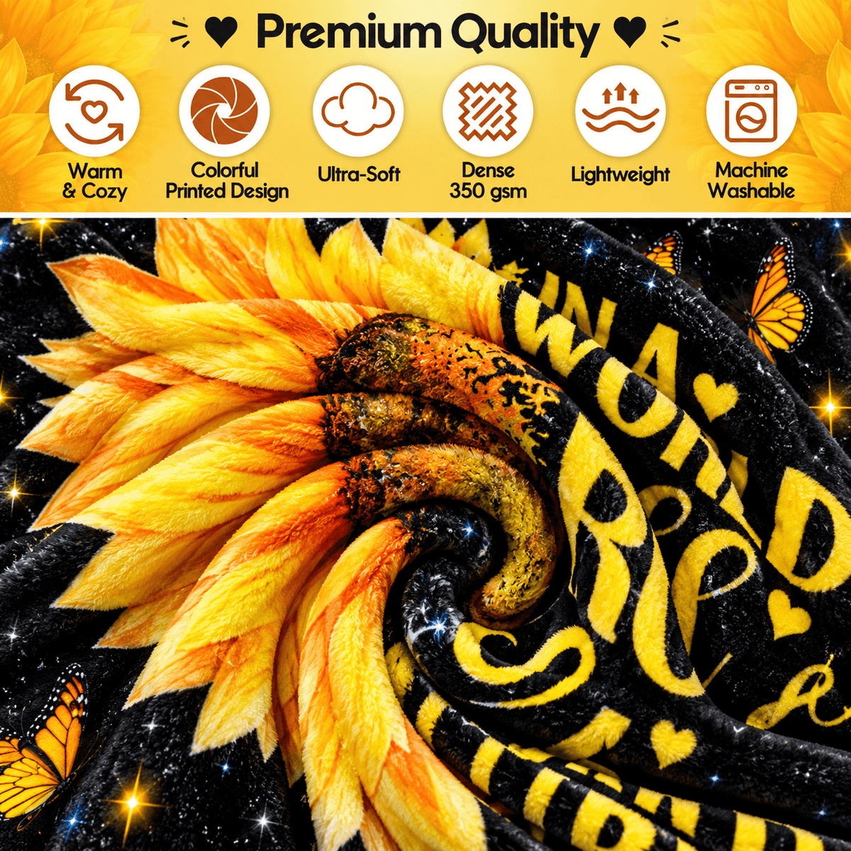Be a Sunflower Inspirational Blanket – Sunflower & Butterfly Gift for Women and Daughters – 50"×60"