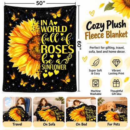 Be a Sunflower Inspirational Blanket – Sunflower & Butterfly Gift for Women and Daughters – 50"×60"