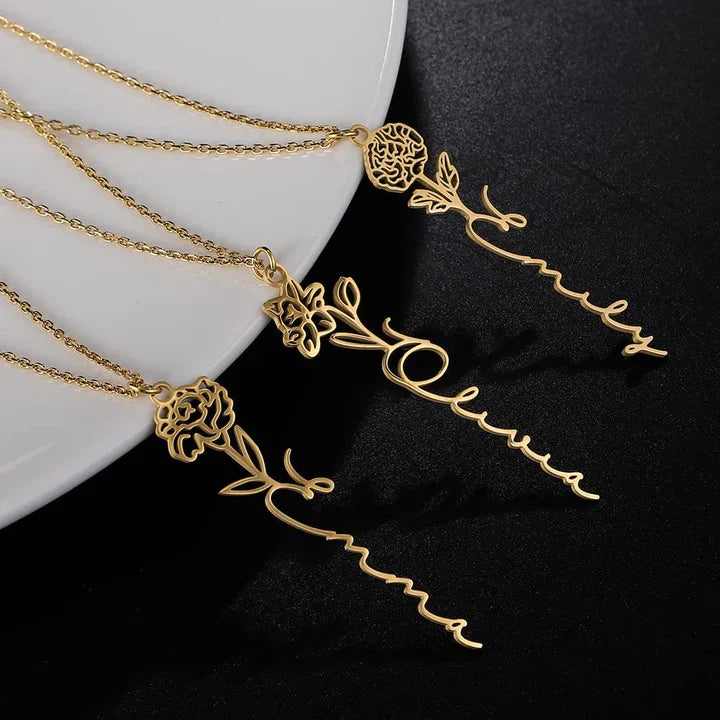 No Rain No Flowers - Love You Now And Forever - Flower Name Necklace