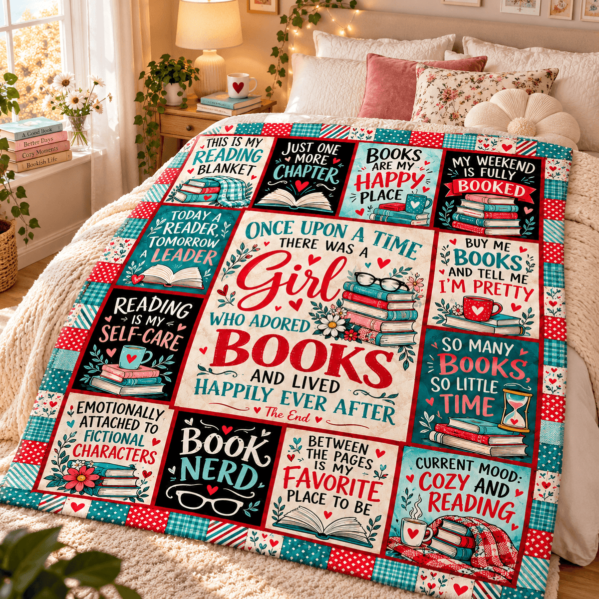 Book Lover Blanket for Women & Daughters – Once Upon a Time Reading Cozy Plush Fleece Blanket – Size 50" x 60"