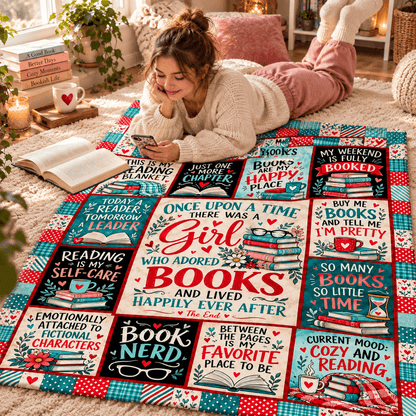 Book Lover Blanket for Women & Daughters – Once Upon a Time Reading Cozy Plush Fleece Blanket – Size 50" x 60"