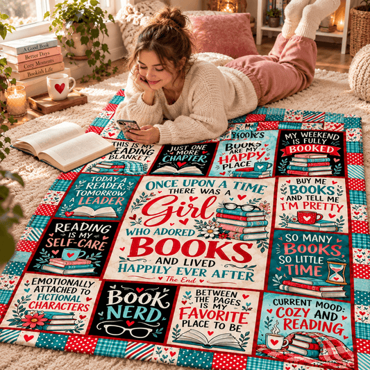 Book Lover Blanket for Women & Daughters – Once Upon a Time Reading Cozy Plush Fleece Blanket – Size 50" x 60"