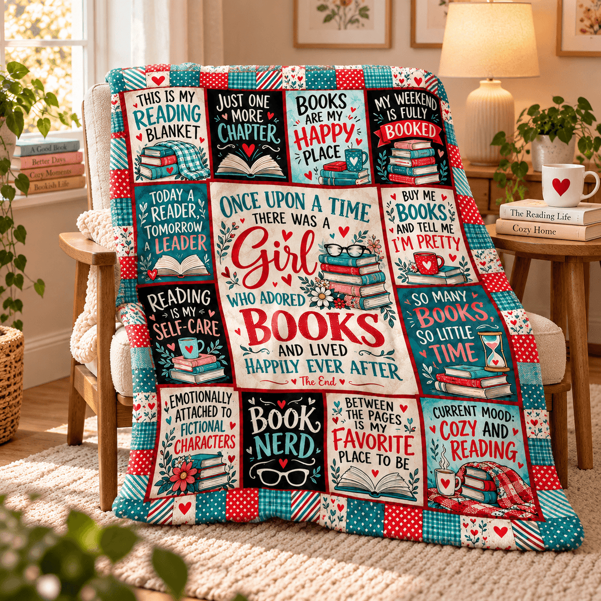 Book Lover Blanket for Women & Daughters – Once Upon a Time Reading Cozy Plush Fleece Blanket – Size 50" x 60"