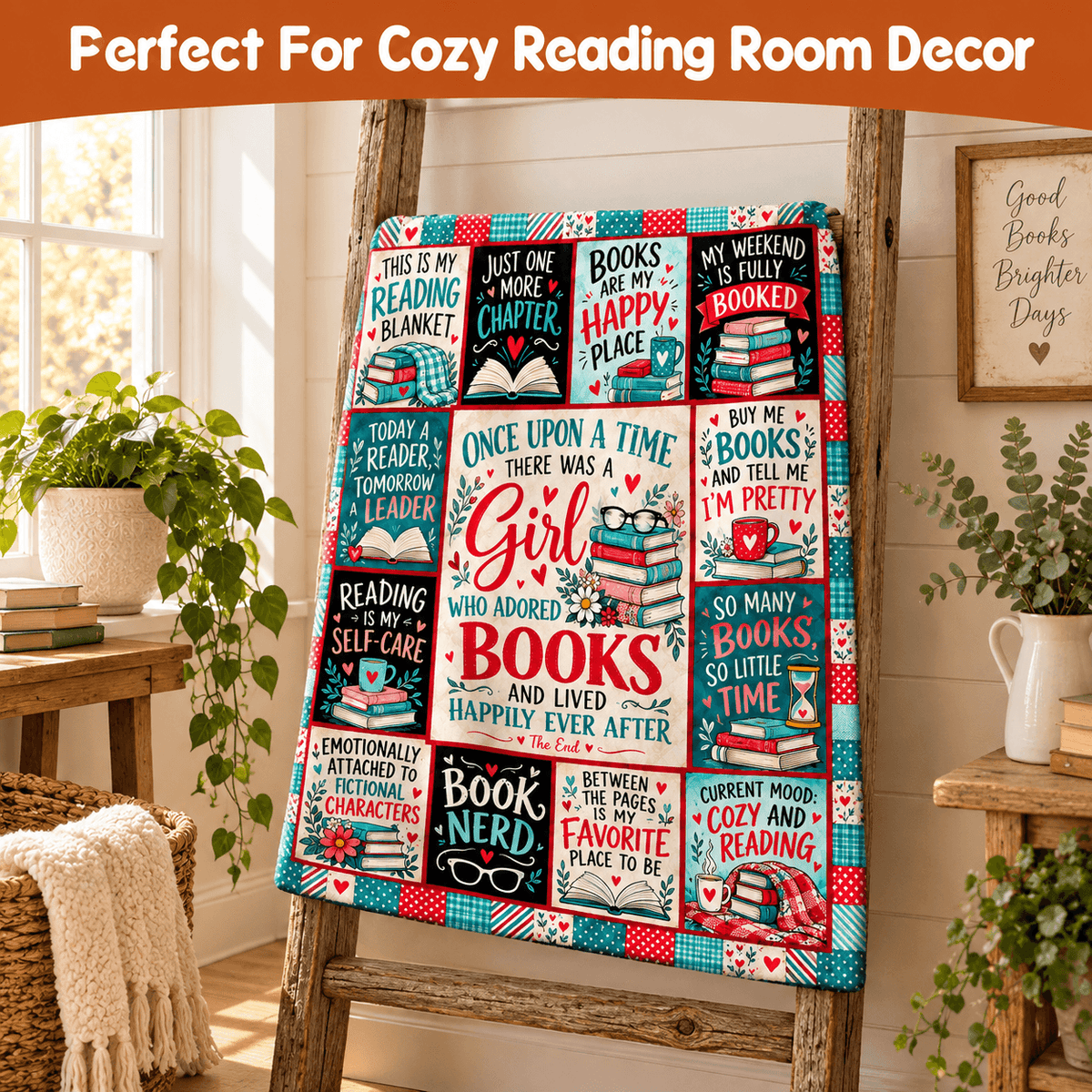 Book Lover Blanket for Women & Daughters – Once Upon a Time Reading Cozy Plush Fleece Blanket – Size 50" x 60"