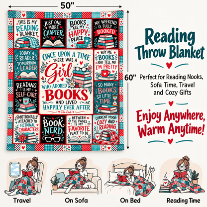 Book Lover Blanket for Women & Daughters – Once Upon a Time Reading Cozy Plush Fleece Blanket – Size 50" x 60"