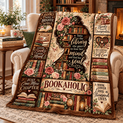 Bookaholic Book Lover Blanket – Vintage Floral Library Cozy Plush Fleece Reading Gift for Women & Daughters – 50