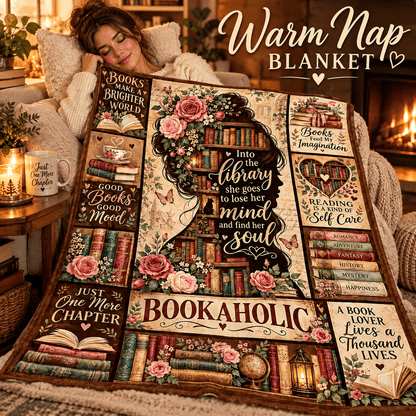 Bookaholic Book Lover Blanket – Vintage Floral Library Cozy Plush Fleece Reading Gift for Women & Daughters – 50