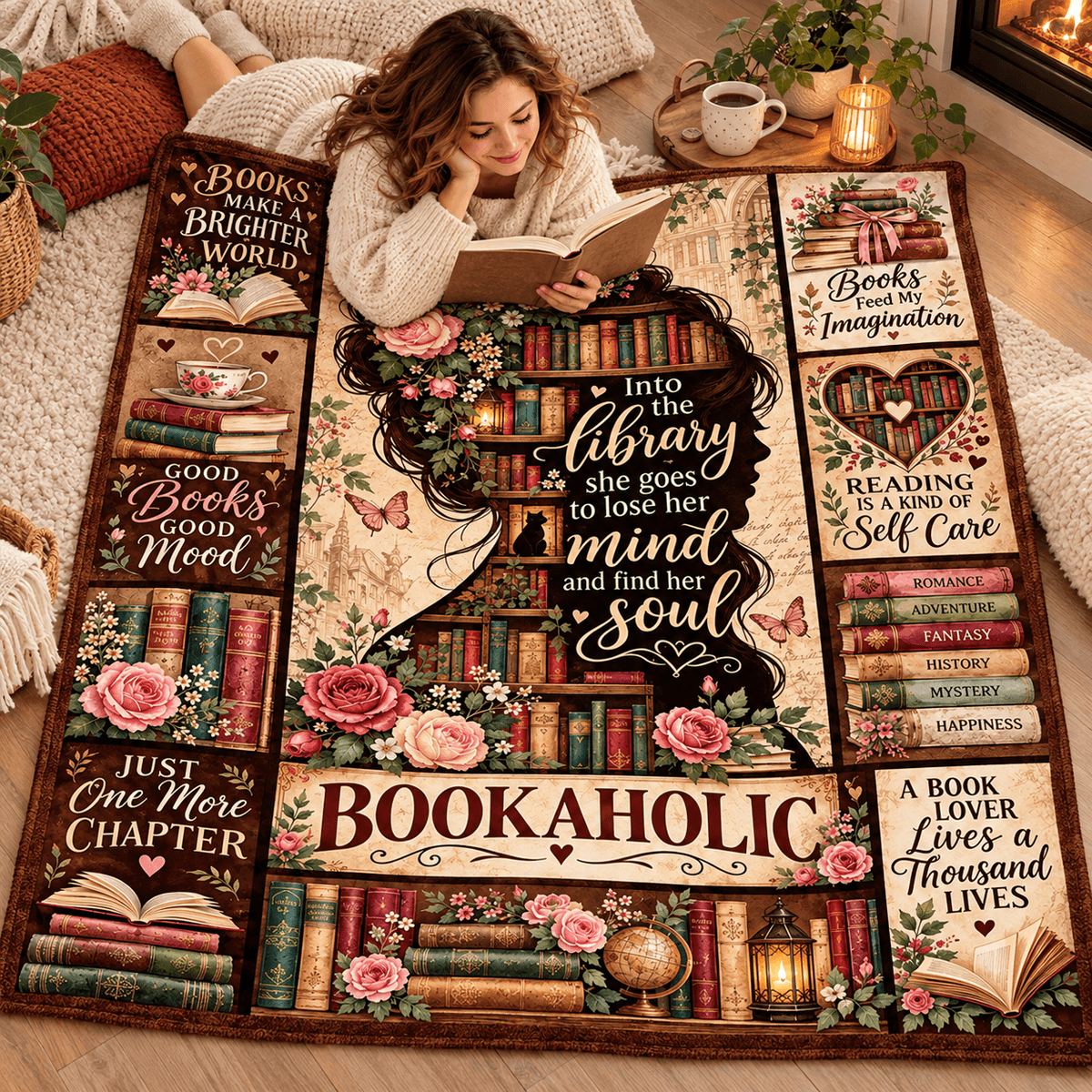 Bookaholic Book Lover Blanket – Vintage Floral Library Cozy Plush Fleece Reading Gift for Women & Daughters – 50