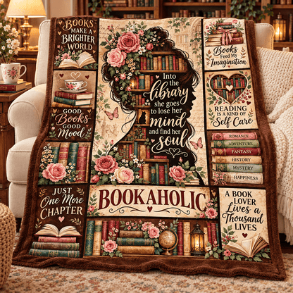 Bookaholic Book Lover Blanket – Vintage Floral Library Cozy Plush Fleece Reading Gift for Women & Daughters – 50
