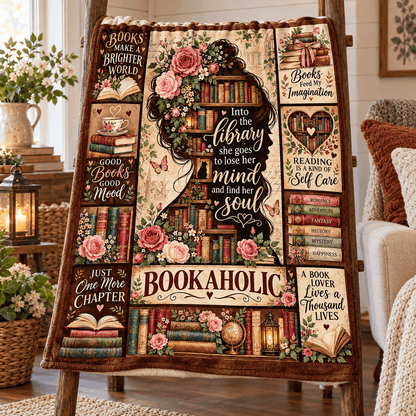 Bookaholic Book Lover Blanket – Vintage Floral Library Cozy Plush Fleece Reading Gift for Women & Daughters – 50