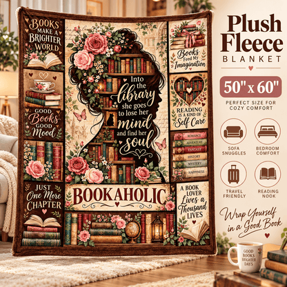 Bookaholic Book Lover Blanket – Vintage Floral Library Cozy Plush Fleece Reading Gift for Women & Daughters – 50