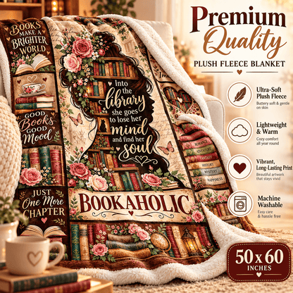 Bookaholic Book Lover Blanket – Vintage Floral Library Cozy Plush Fleece Reading Gift for Women & Daughters – 50