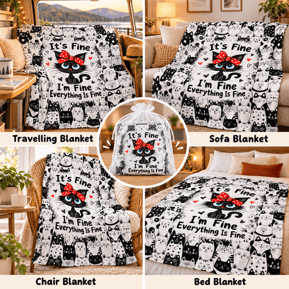 It’s Fine I’m Fine Everything Is Fine Cat Blanket – Funny Cat Lover Blanket Gift– 50"×60"