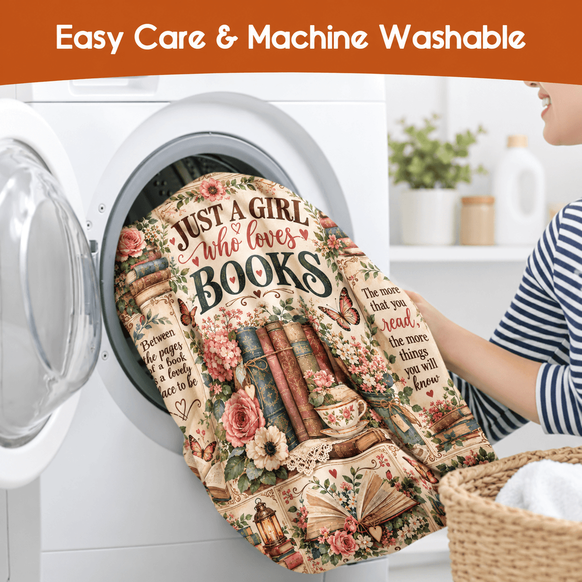 Just a Girl Who Loves Books Blanket – Vintage Floral Cozy Plush Fleece Reading Gift for Women & Daughters – 50"×60"