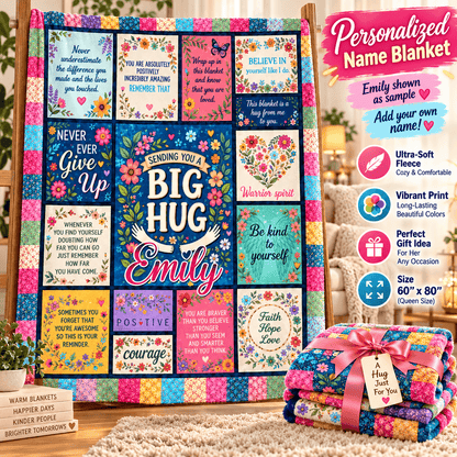 Sending You a Big Hug Blanket – Colorful Floral Encouragement Cozy Plush Fleece Blanket 60×80