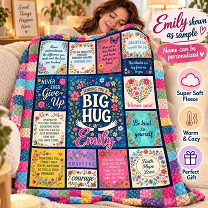 Sending You a Big Hug Blanket – Colorful Floral Encouragement Cozy Plush Fleece Blanket 60×80