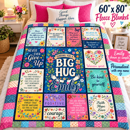 Sending You a Big Hug Blanket – Colorful Floral Encouragement Cozy Plush Fleece Blanket 60×80