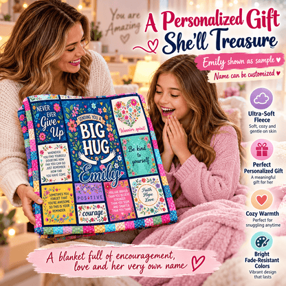 Sending You a Big Hug Blanket – Colorful Floral Encouragement Cozy Plush Fleece Blanket 60×80